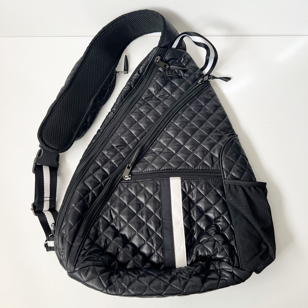 Oliver Thomas Sling Backpack Black Quilted Travel Gym Bag Pickleball Tennis